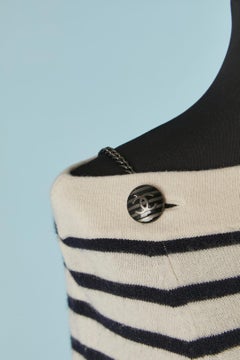 Striped jacquard cashmere sweater with chain and button on shoulders CHANEL