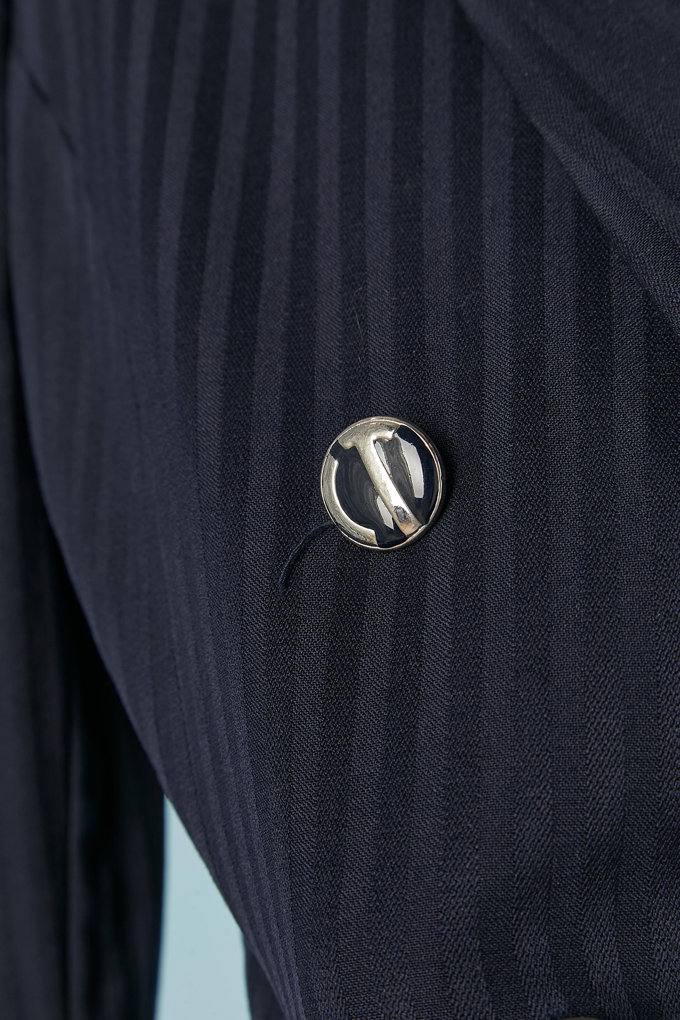 Chaqueta cruzada de lana jacquard a rayas con corte redondo CHANTAL THOMASS Negro en venta