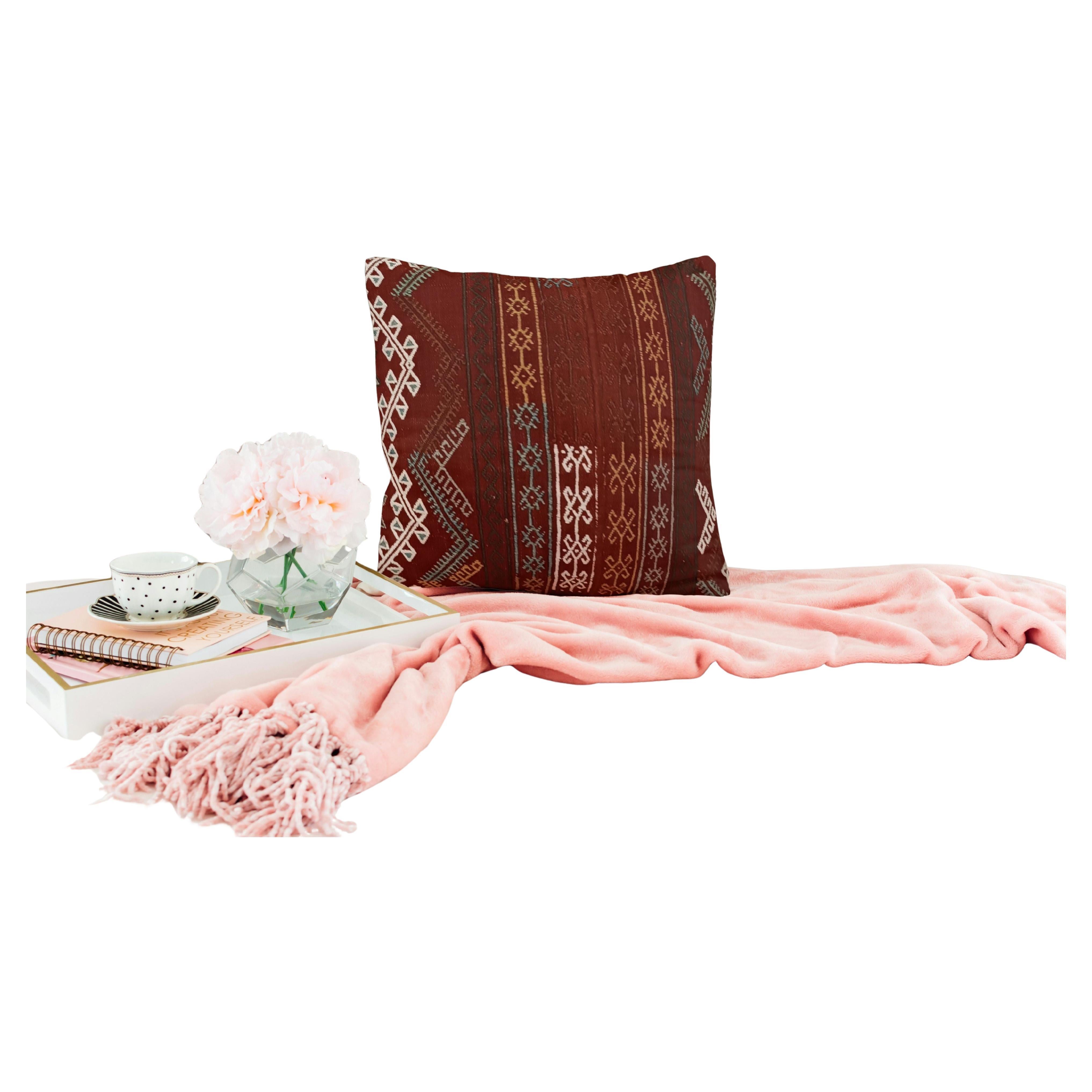 Housse de coussin Kilim Striped Decorative Tribal Wool Pillow Contemporary Geometric