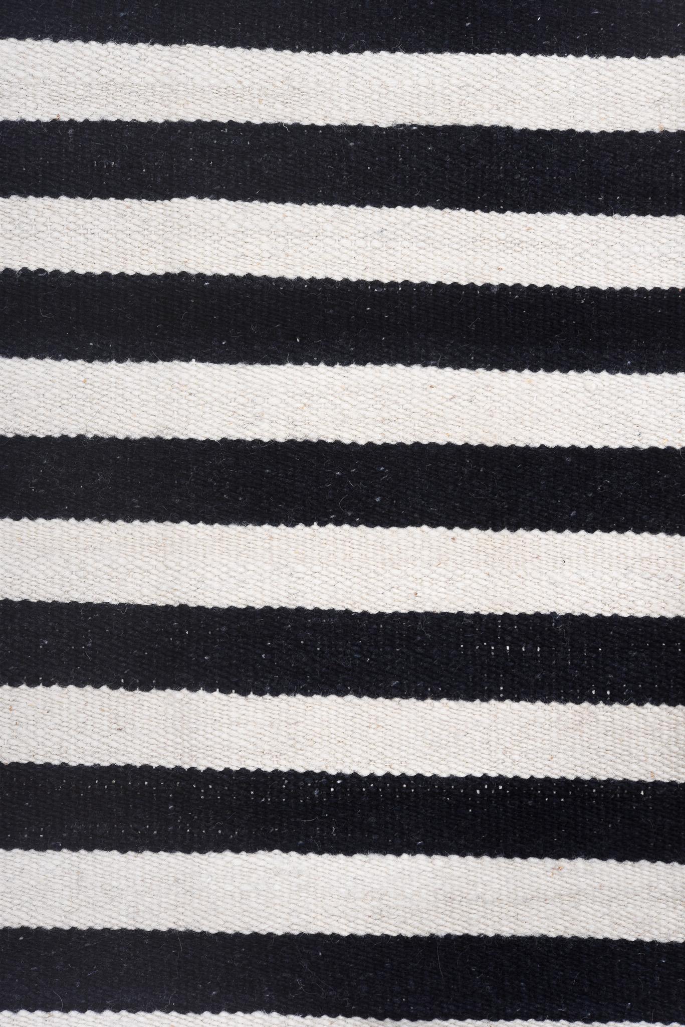 Wool Striped Kilim in Black For Sale