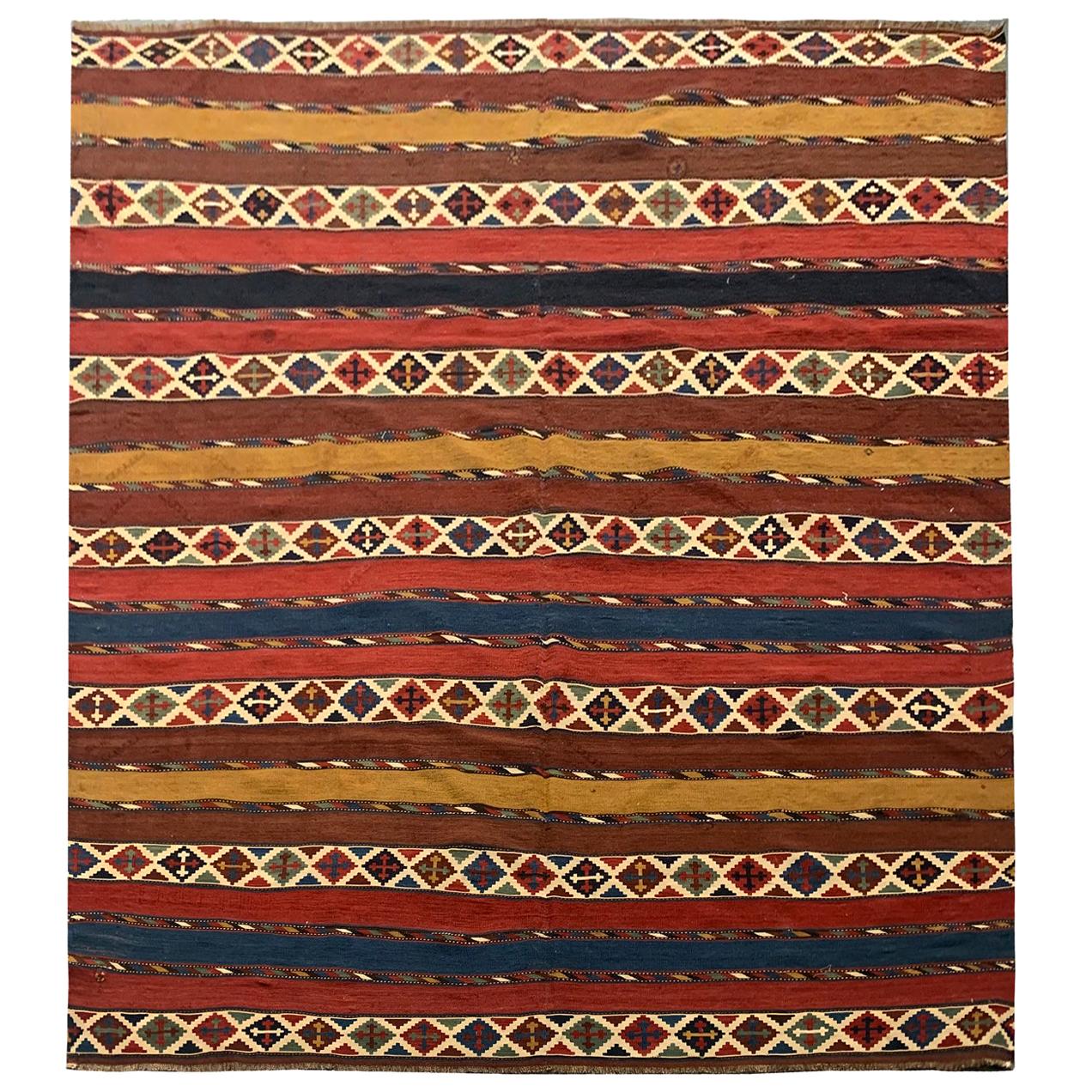 Striped Kilim Traditional Wool Antique Caucasian Kilim Rug