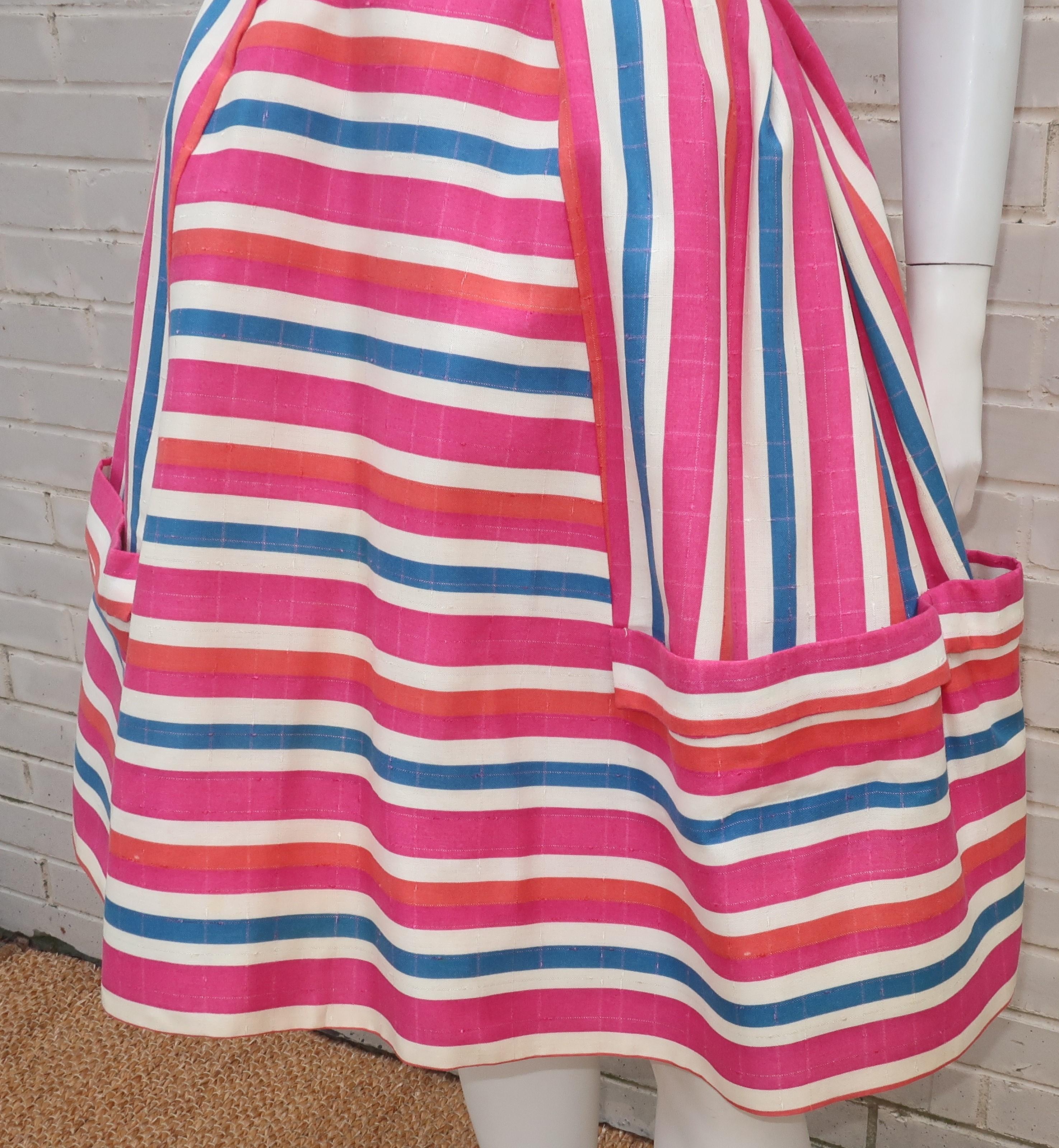 Striped Linen Sun Dress With Built-in Crinoline, C.1960 For Sale 3