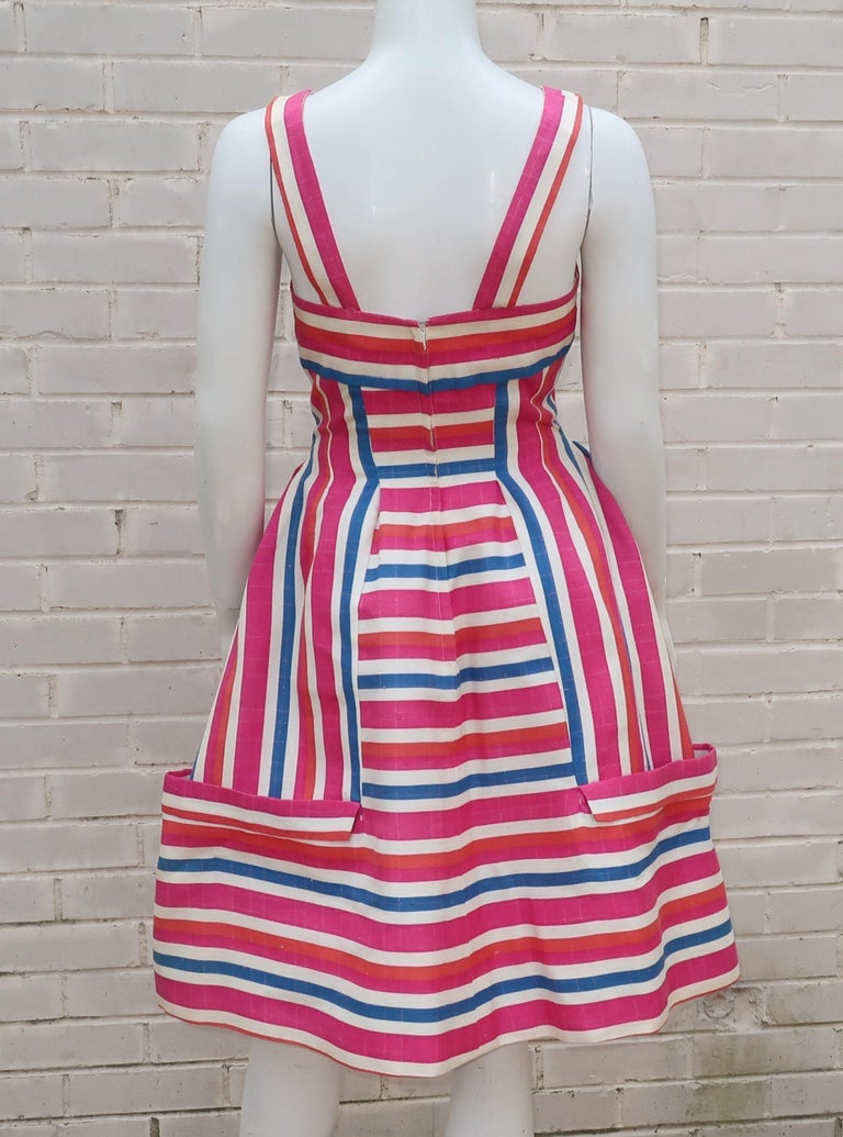Striped Linen Sun Dress With Built-in Crinoline, C.1960 For Sale at 1stDibs