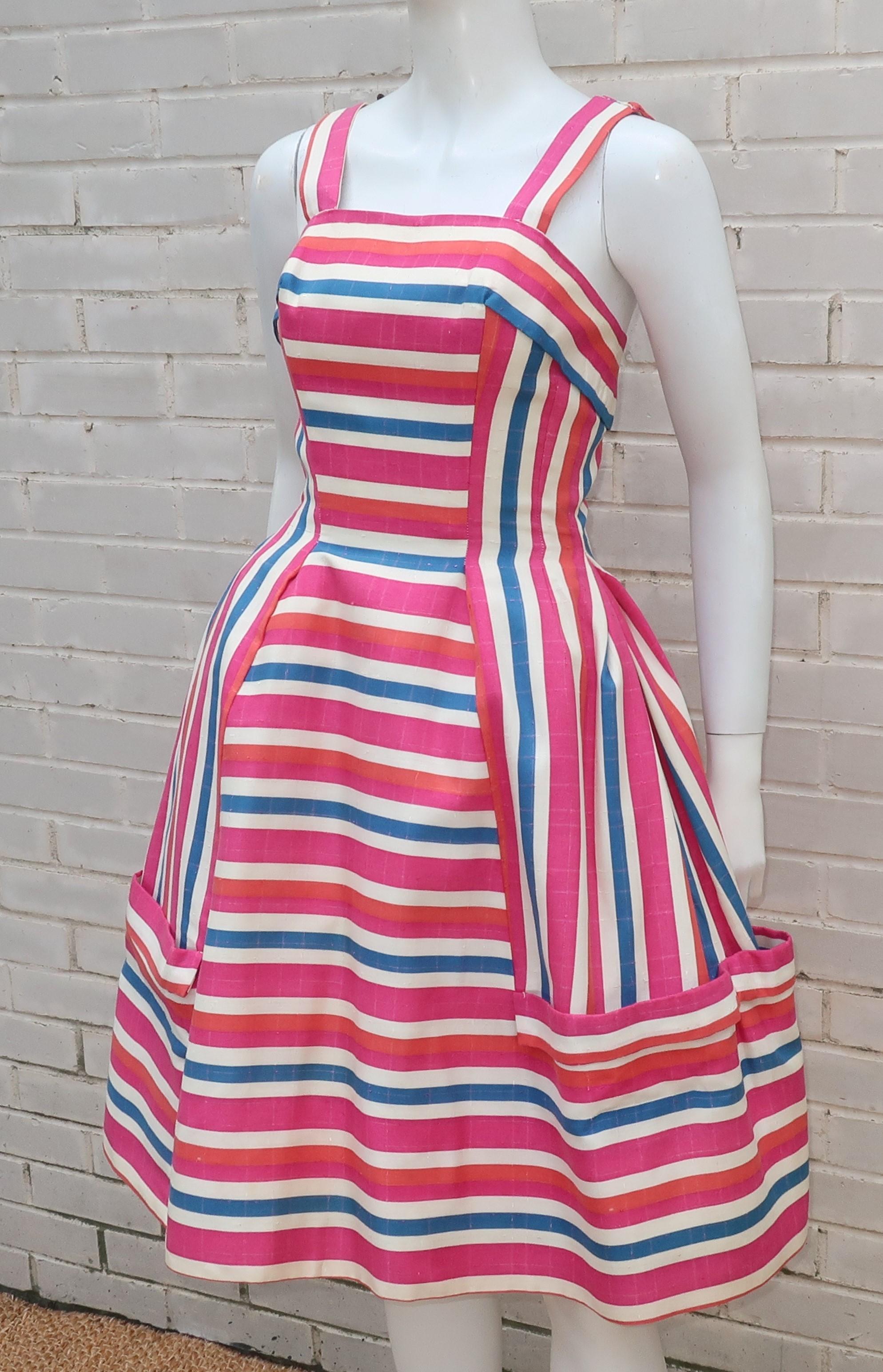 Striped Linen Sun Dress With Built-in Crinoline, C.1960 For Sale 1