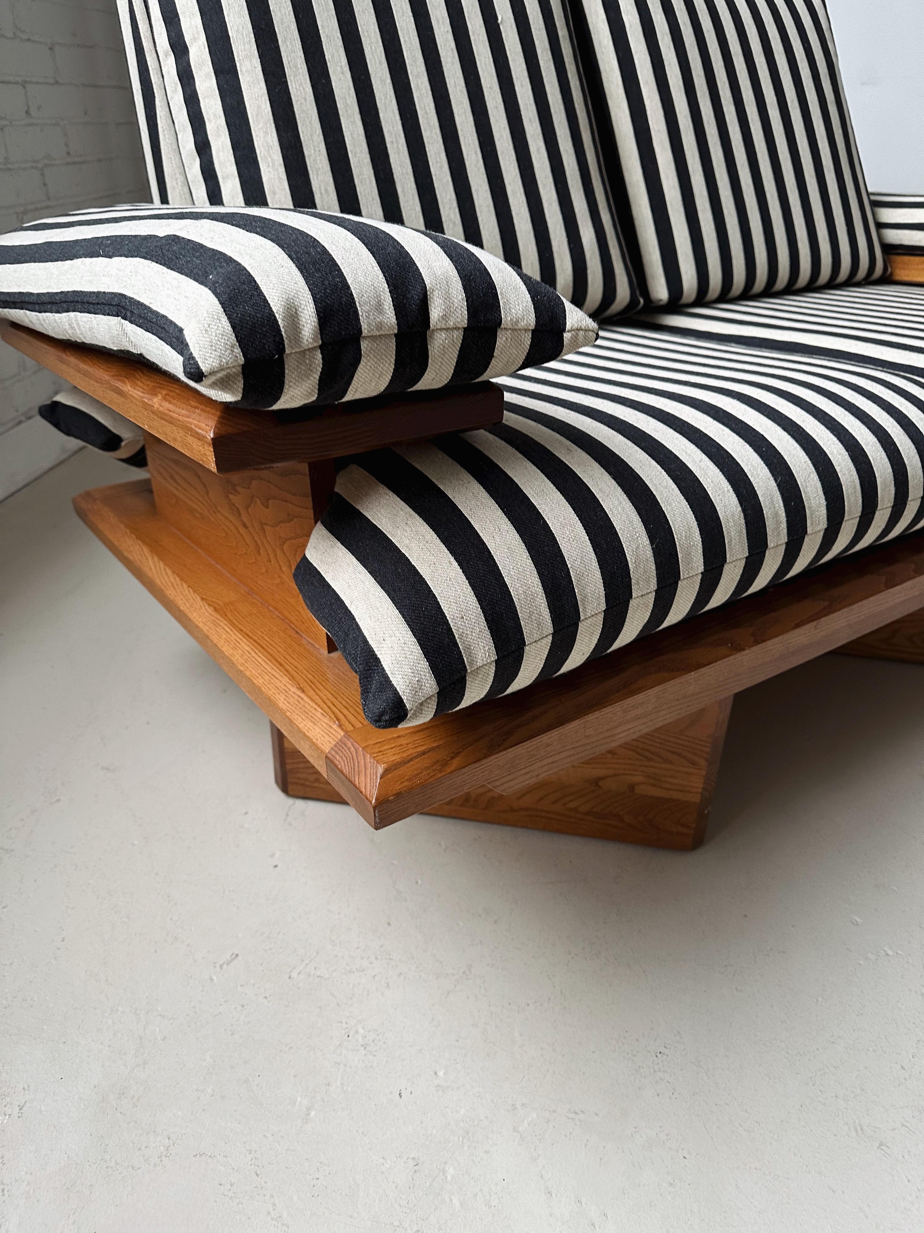 Post-Modern Striped Loveseat with Pine Frame