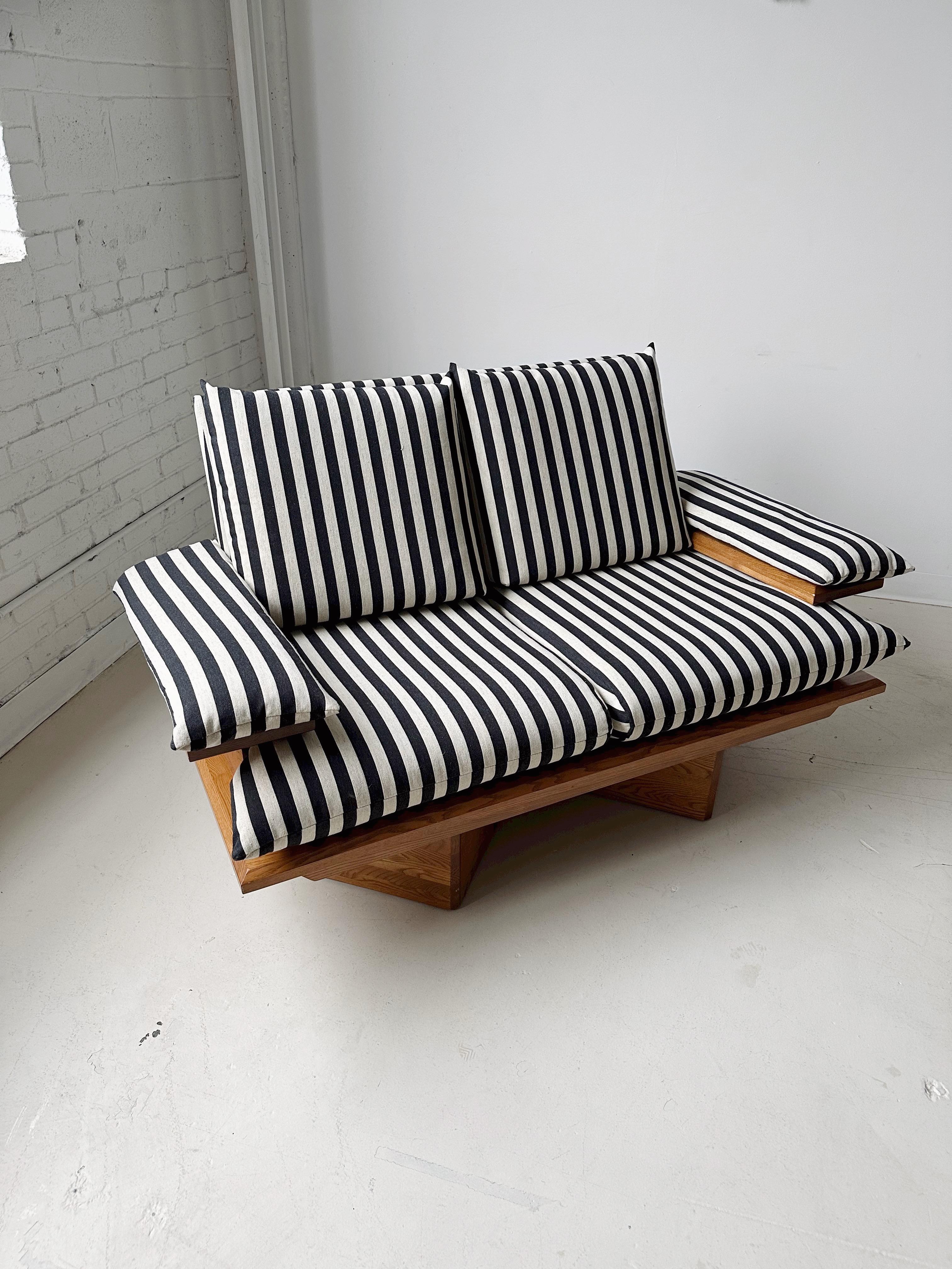 Cotton Striped Loveseat with Pine Frame