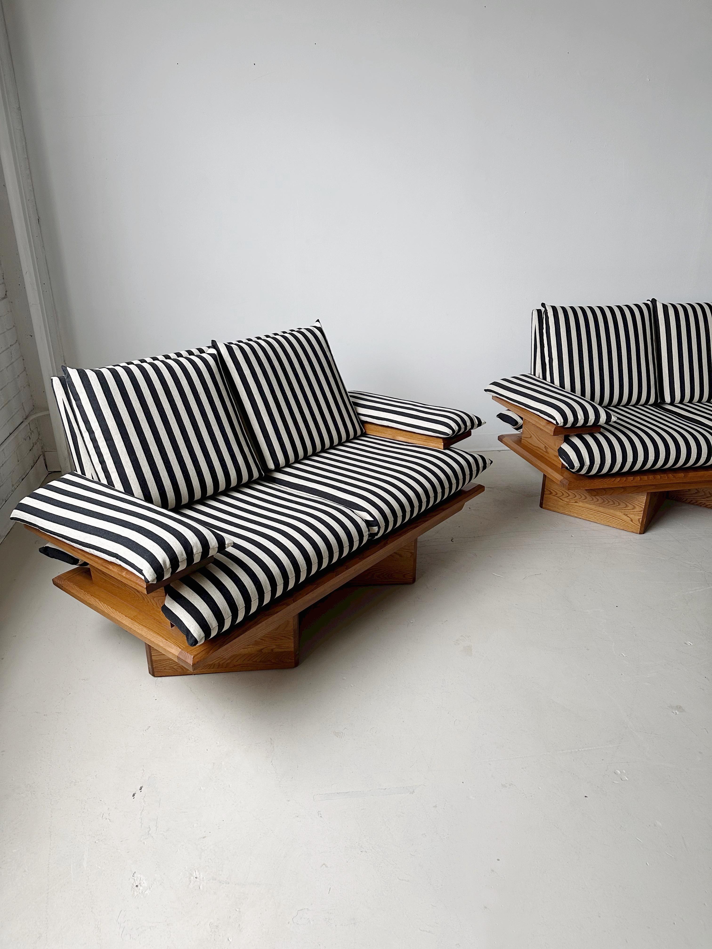 Striped Loveseat with Pine Frame, Set of 2 For Sale 1