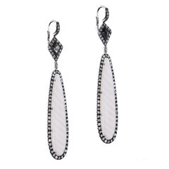 Striped Madagascar Chalcedony Drop Earrings Natural Black Diamond with Pave