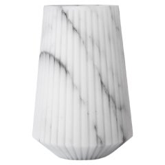 Striped Medium Vase in White Carrara Marble
