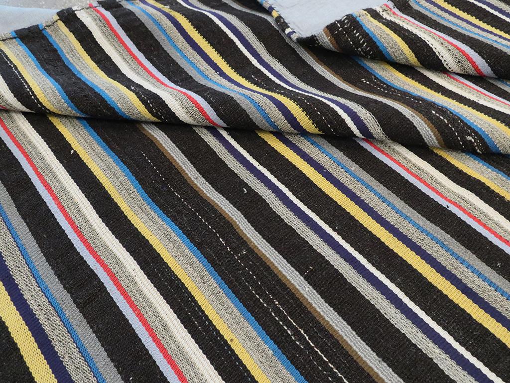 Striped Mid-20th Century Handmade Turkish Flatweave Kilim Room Size Carpet For Sale 4