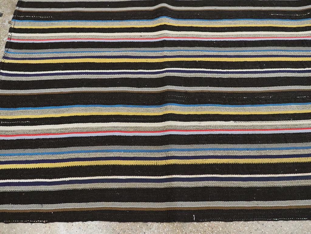 Striped Mid-20th Century Handmade Turkish Flatweave Kilim Room Size Carpet For Sale 1