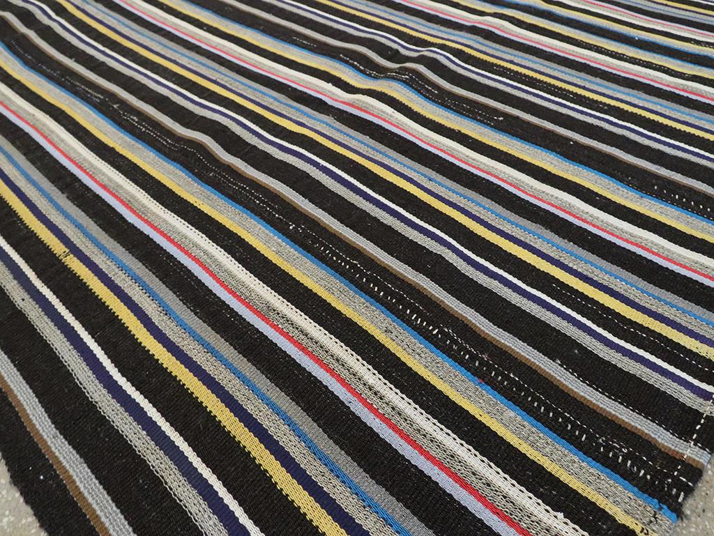Striped Mid-20th Century Handmade Turkish Flatweave Kilim Room Size Carpet For Sale 2
