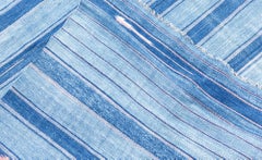 Striped Mid-Century Dhurrie Flatweave Cotton Rug With White Stripes