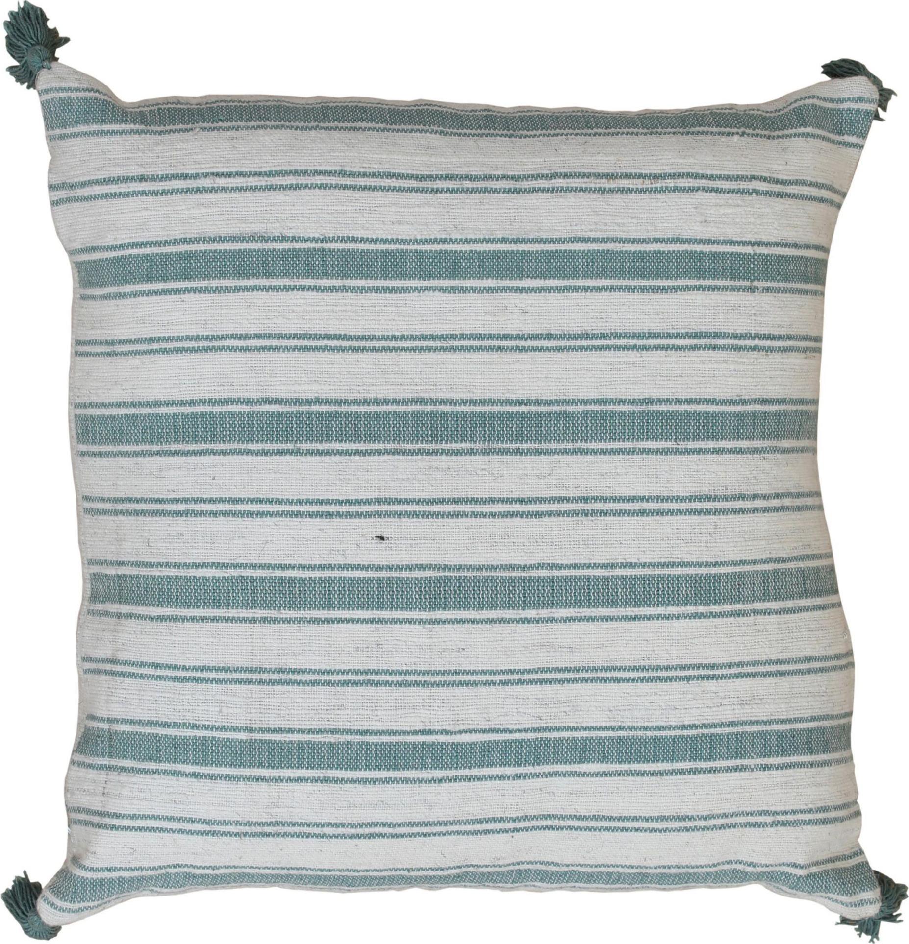 Hand-Knotted Striped Modern Chic Wool and Cotton Pillow In Green and Beige For Sale