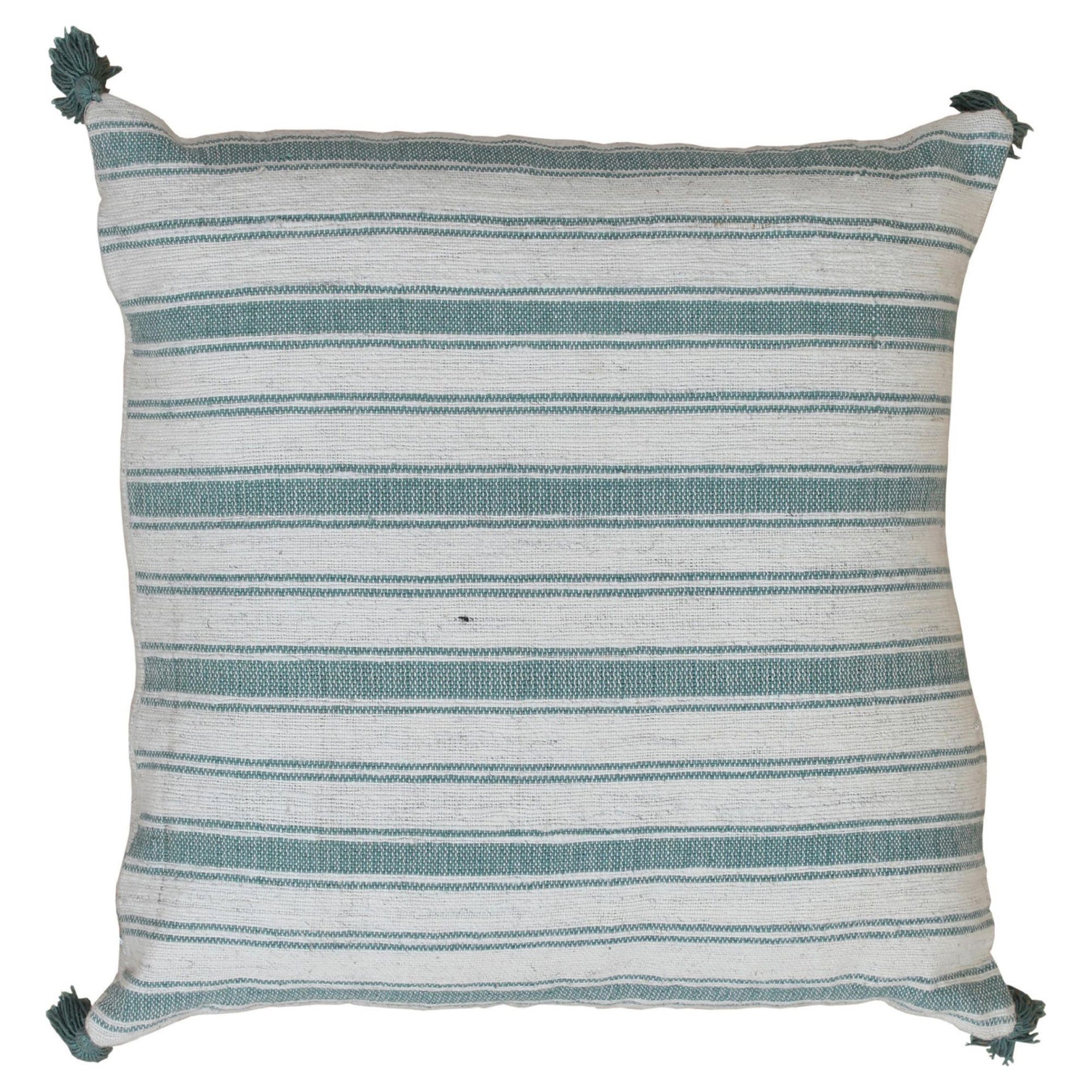 Coussin moderne et chic rayé en laine et coton vert et beige