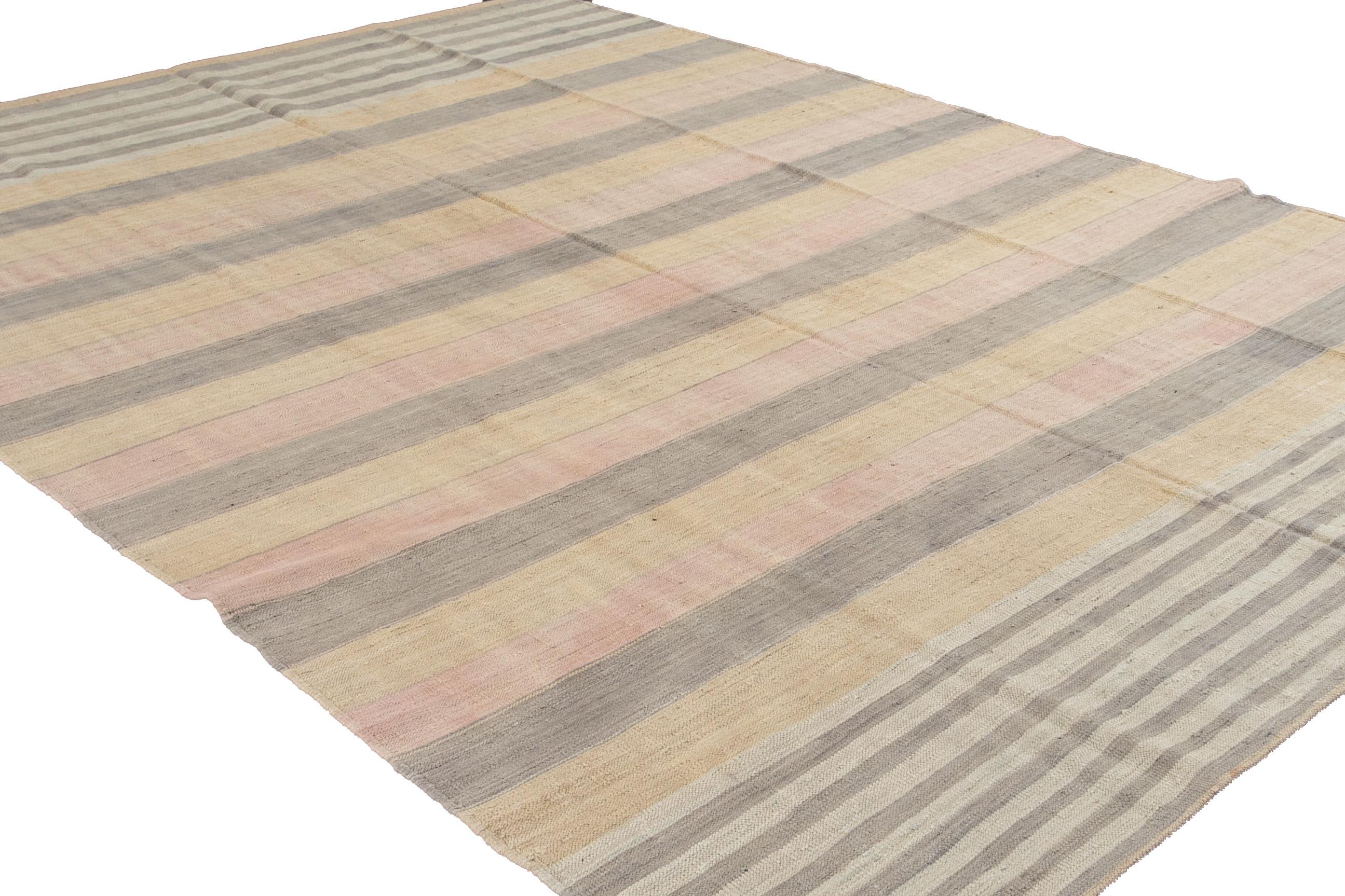 Striped Modern Kilim Room Size Wool Rug For Sale 3