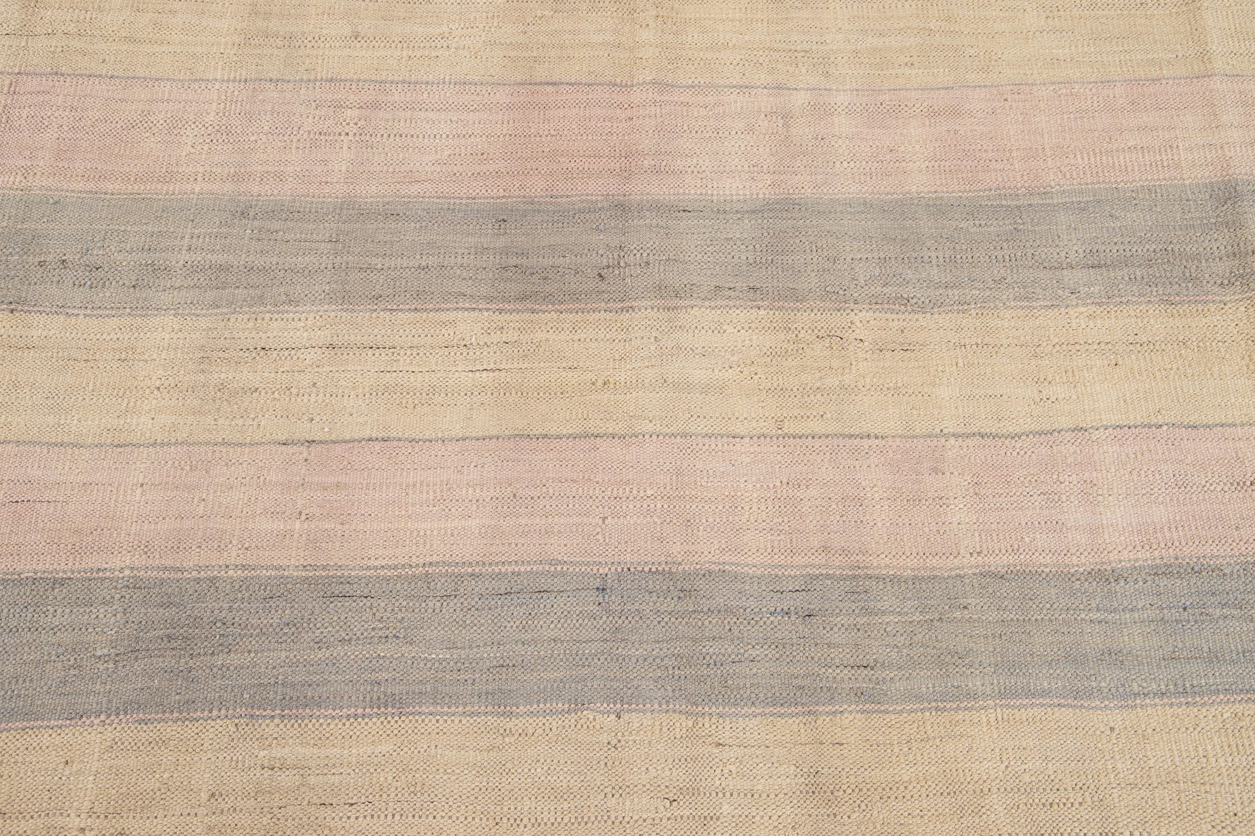 Striped Modern Kilim Room Size Wool Rug For Sale 2