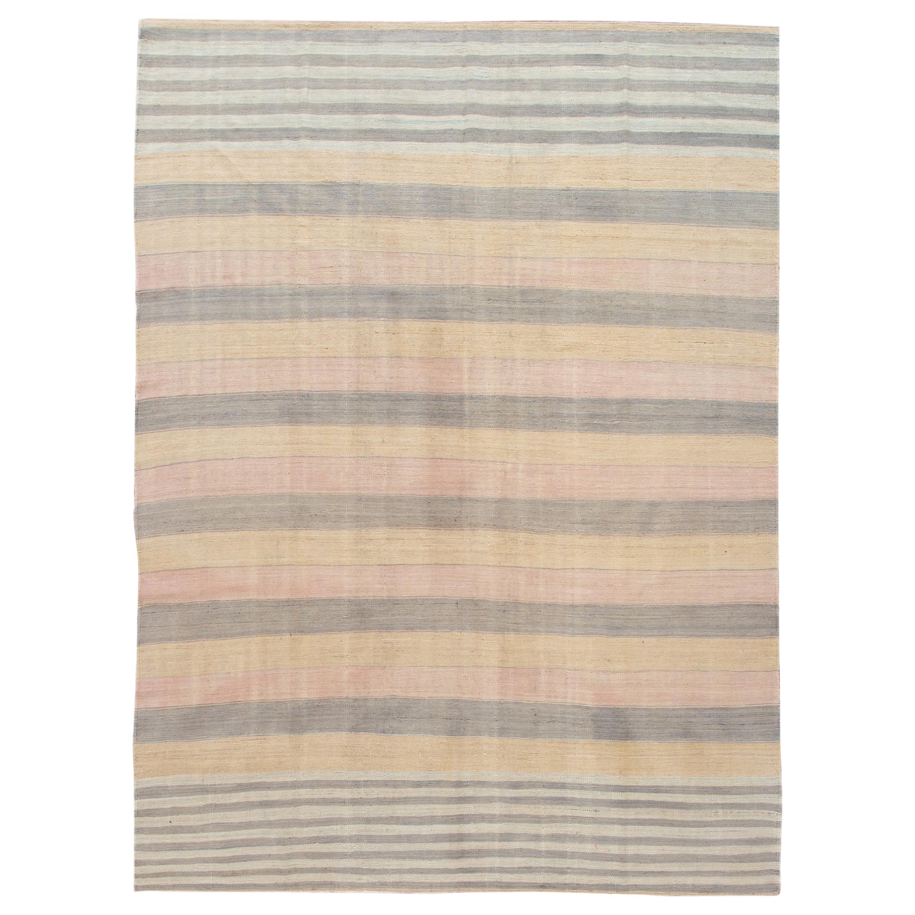 Striped Modern Kilim Room Size Wool Rug