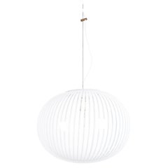 Striped Murano Glass Ball Pendant Lamp Opal Glass, Midcentury, Italy