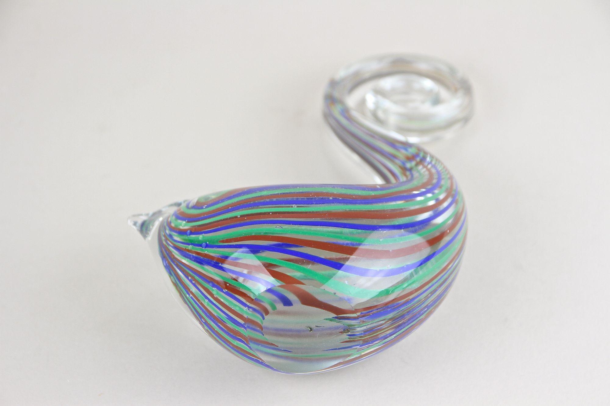 Striped Murano Glass Bird Sculpture, Mid Century Murano Glass Art, IT ca. 1970 For Sale 5