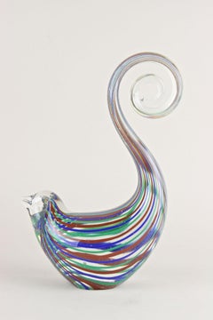 Striped Murano Glass Bird Sculpture, Mid Century Murano Glass Art, IT ca. 1970