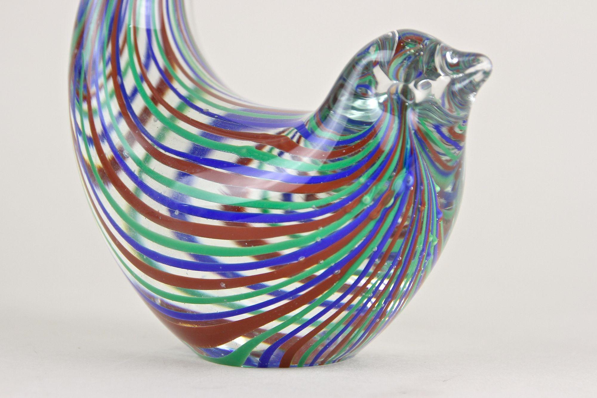 20th Century Striped Murano Glass Bird Sculpture, Mid Century Murano Glass Art, IT ca. 1970 For Sale