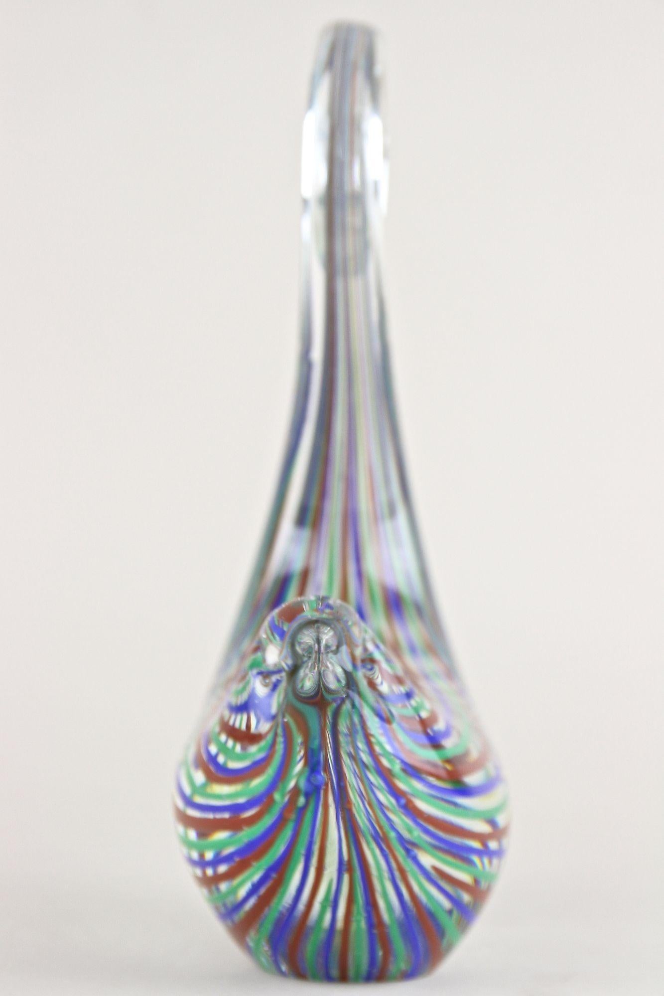 Striped Murano Glass Bird Sculpture, Mid Century Murano Glass Art, IT ca. 1970 For Sale 1