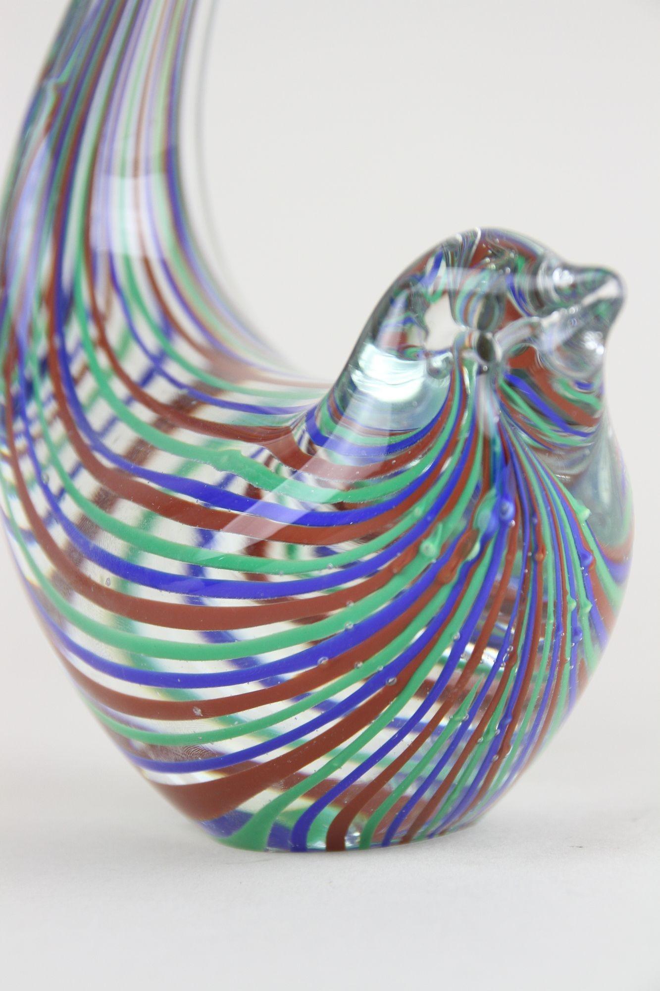 Striped Murano Glass Bird Sculpture, Mid Century Murano Glass Art, IT ca. 1970 For Sale 2