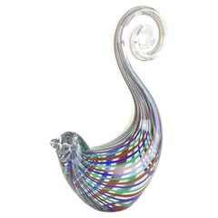 Gestreifte Murano-Glas-Vogel-Skulptur, Murano-Glaskunst der Jahrhundertmitte, IT ca. 1970