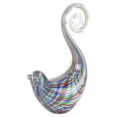 Striped Murano Glass Bird Sculpture, Mid Century Murano Glass Art, IT ca. 1970