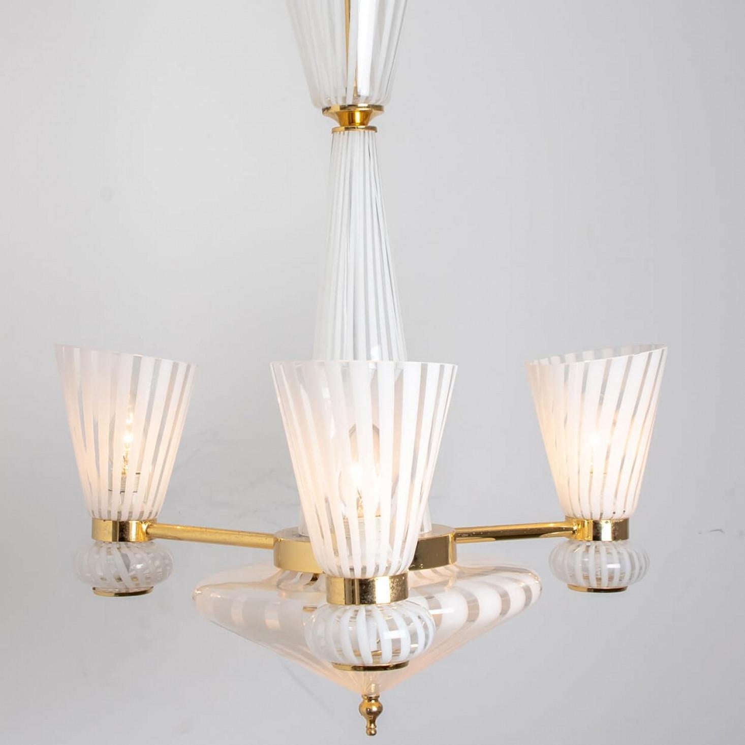 Striped Murano White Clear Glass Pendant Light, 1970s For Sale 2