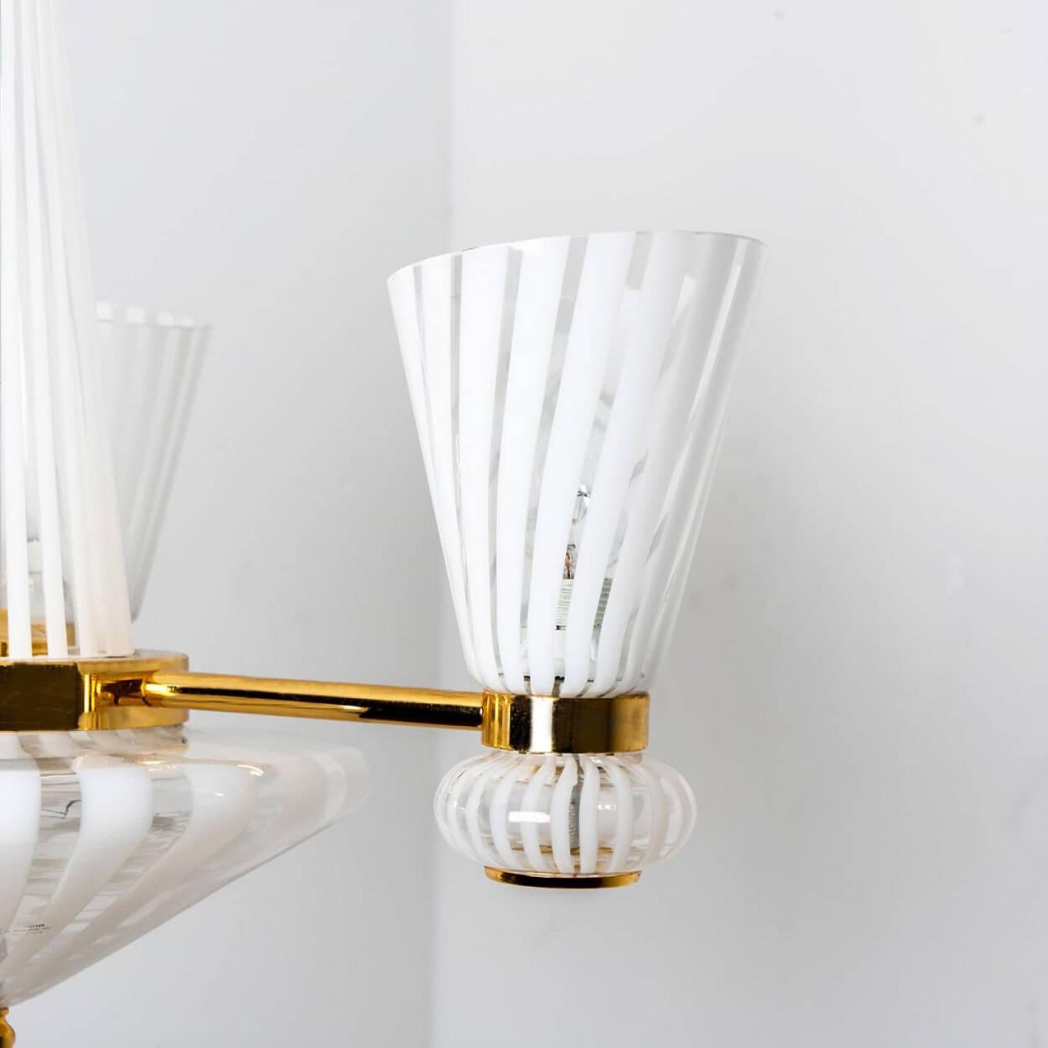 Other Striped Murano White Clear Glass Pendant Light, 1970s For Sale
