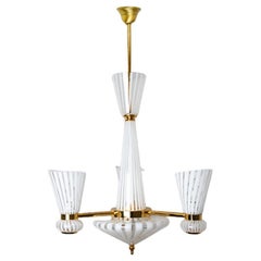 Striped Murano White Clear Glass Pendant Light, 1970s