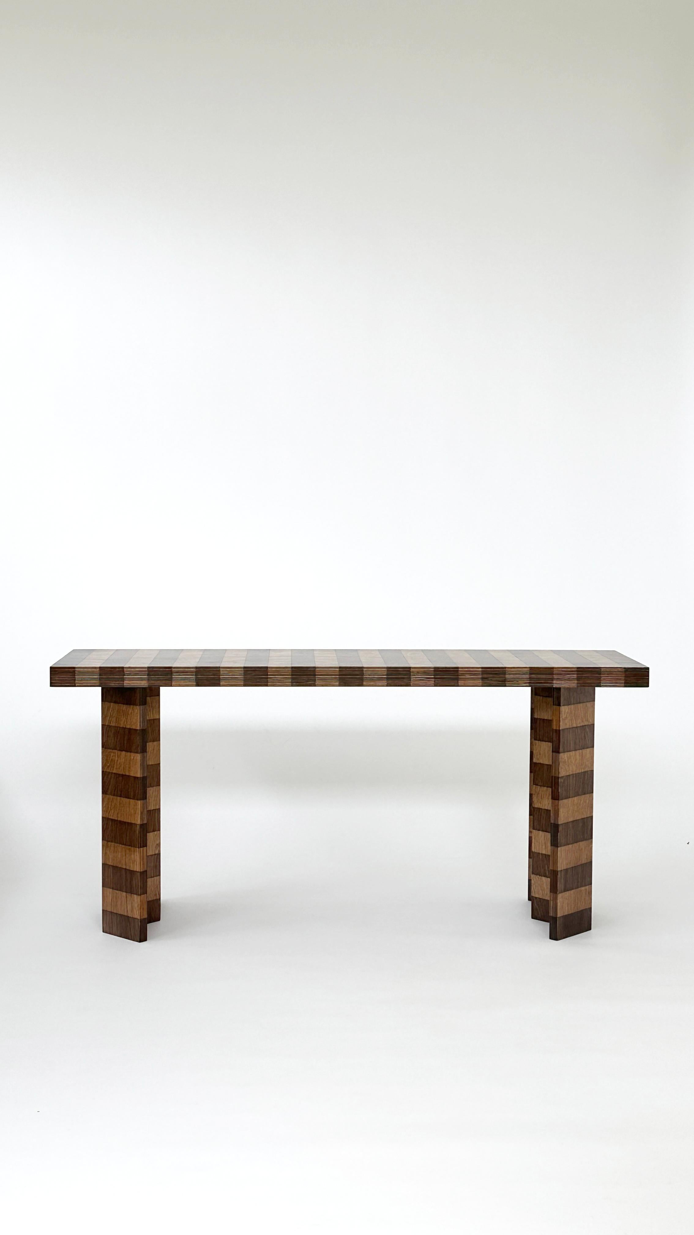 Post-Modern Striped Oak Bench by Goons For Sale