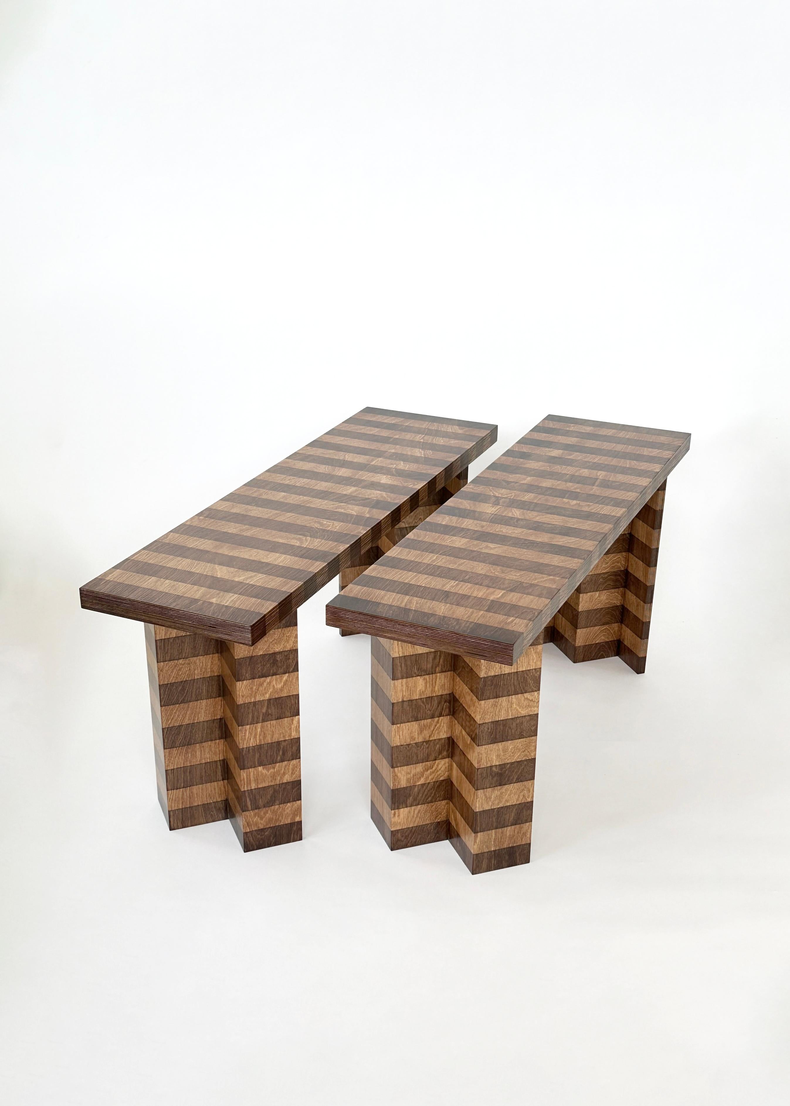 Contemporary Striped Oak Bench by Goons For Sale