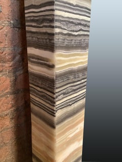 Striped Onyx Wall Mirror, Carved Design, Modern Style, Mexico, 2019