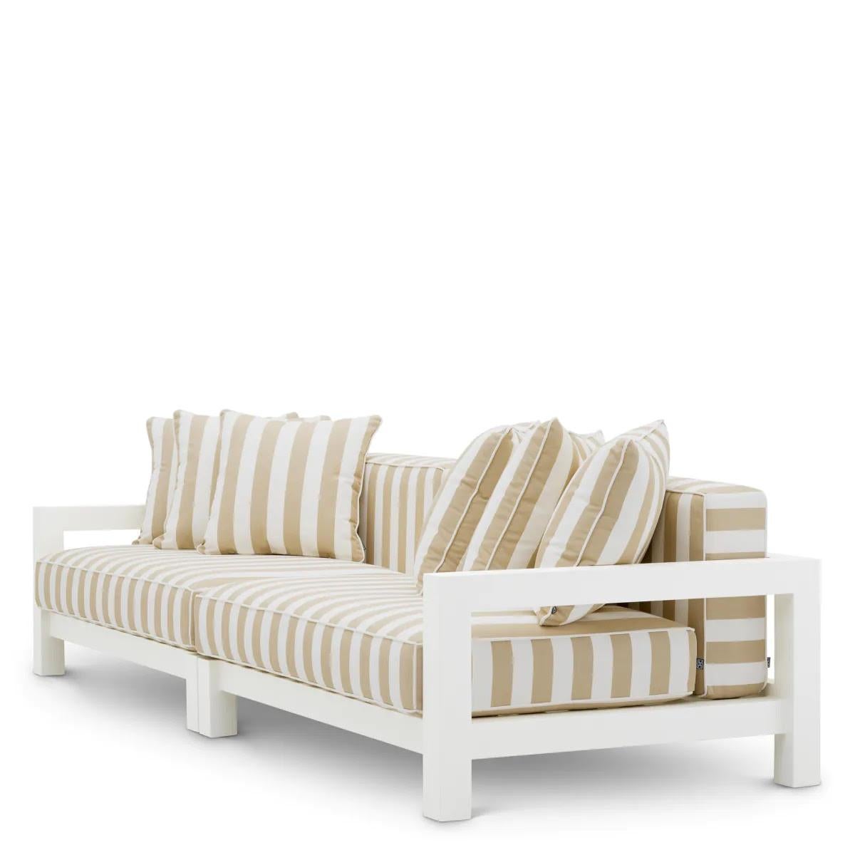 XXIe siècle et contemporain Canapé d'extérieur Striped, finition blanc mat, beige. en vente