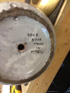 Striped Pottery Lamp on Custom Giltwood Base, Marked "Made in Italy" circa 1960s