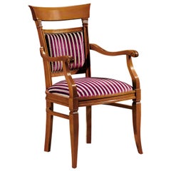 Striped Red Dining Chair with Armrests