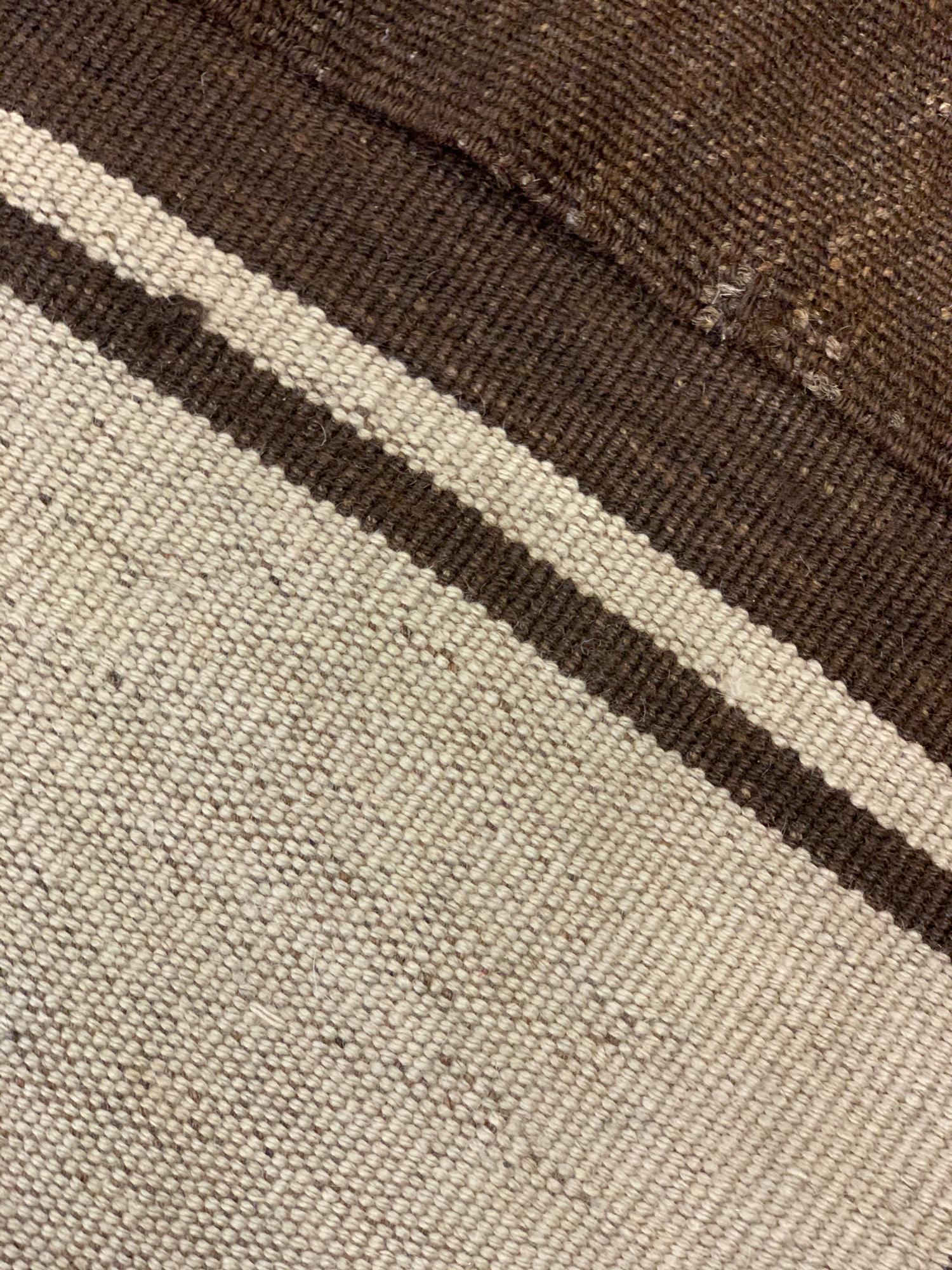 Alfombra Rayada Marrón Crema Lana Kilim Tejida a Mano Alfombra Tradicional en venta 2