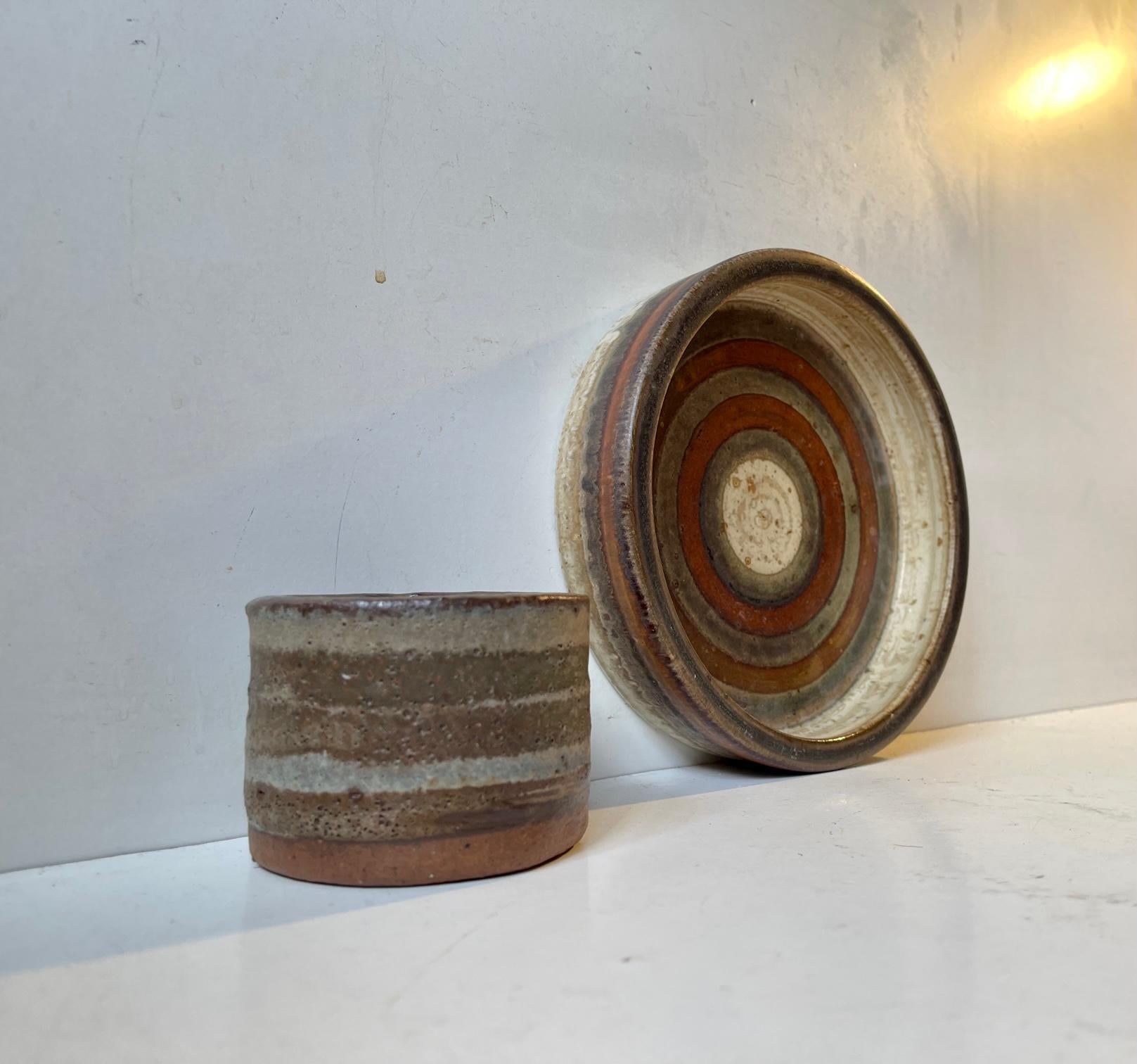 Scandinave moderne Pièces en grès scandinaves modernes rayées, 1970, groupe de 3 pièces en vente