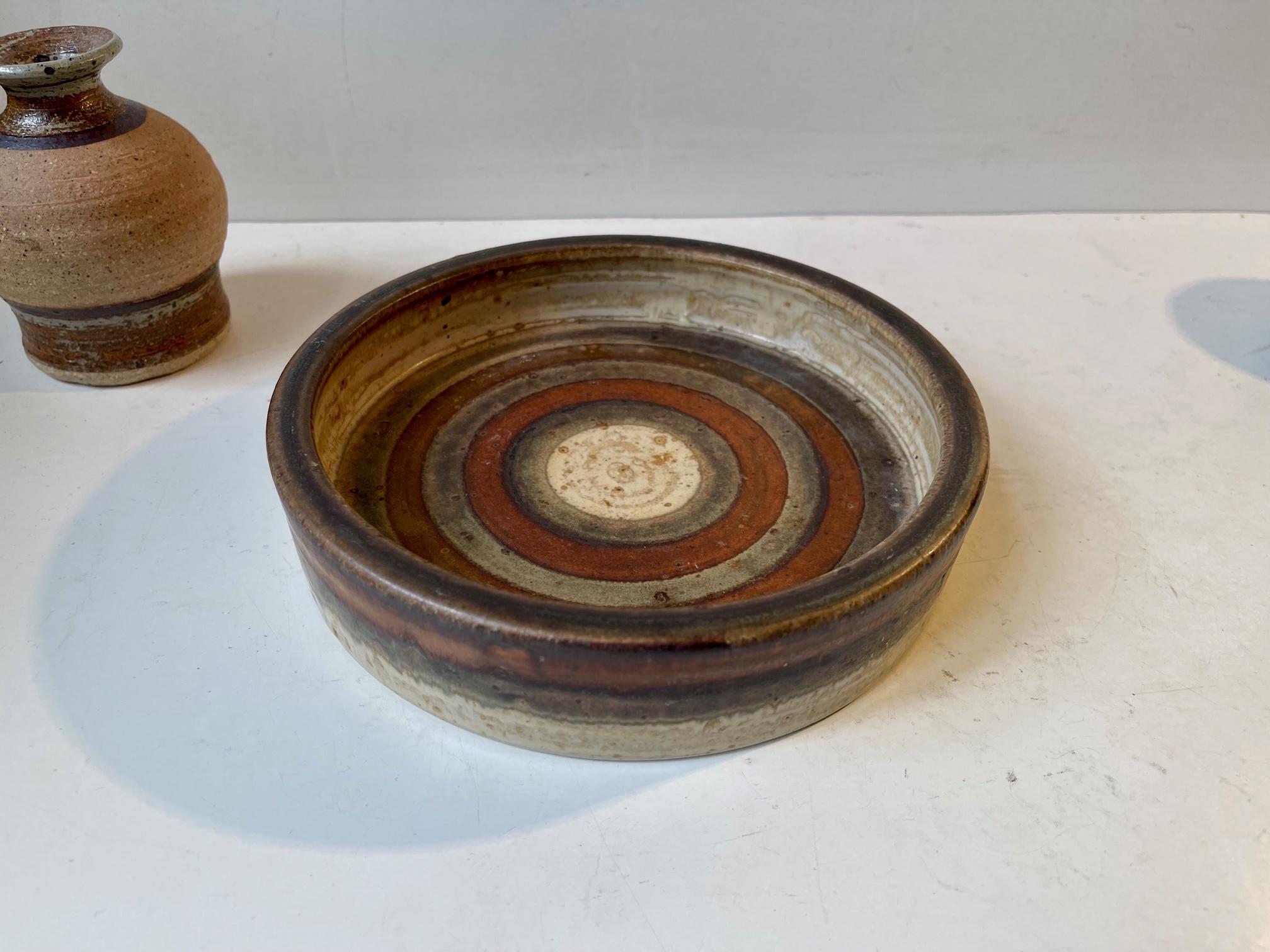 Late 20th Century Striped Scandinavian Modern Stoneware Pieces, 1970s, Group of 3 For Sale