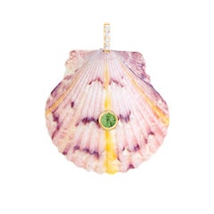 Striped Shell Pendant with Diamond and Green Tsavorite Garnet