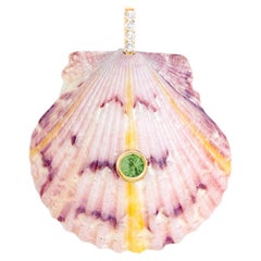 Striped Shell Pendant with Diamond and Green Tsavorite Garnet