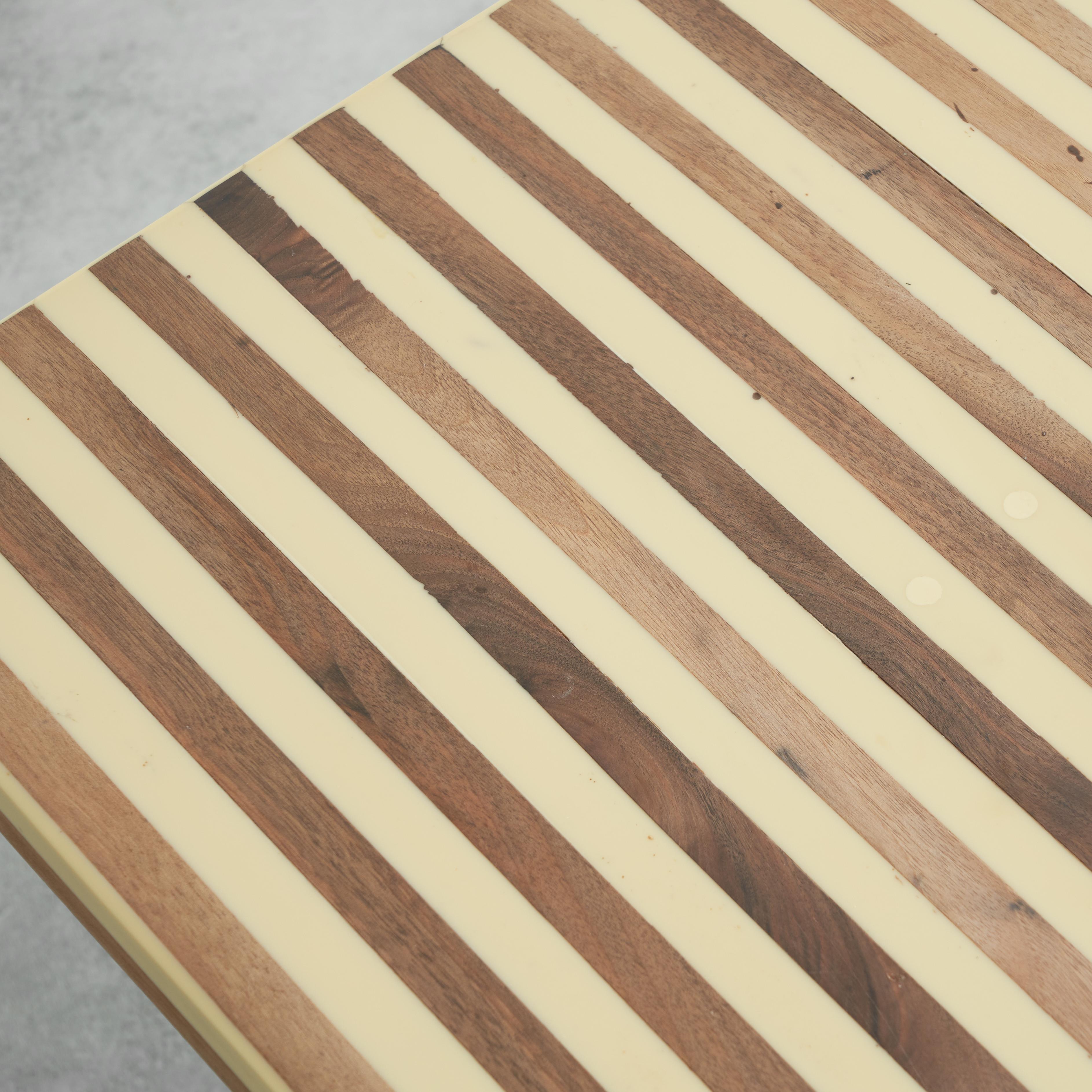 Striped Side Table in Walnut and Resin 1970s 3