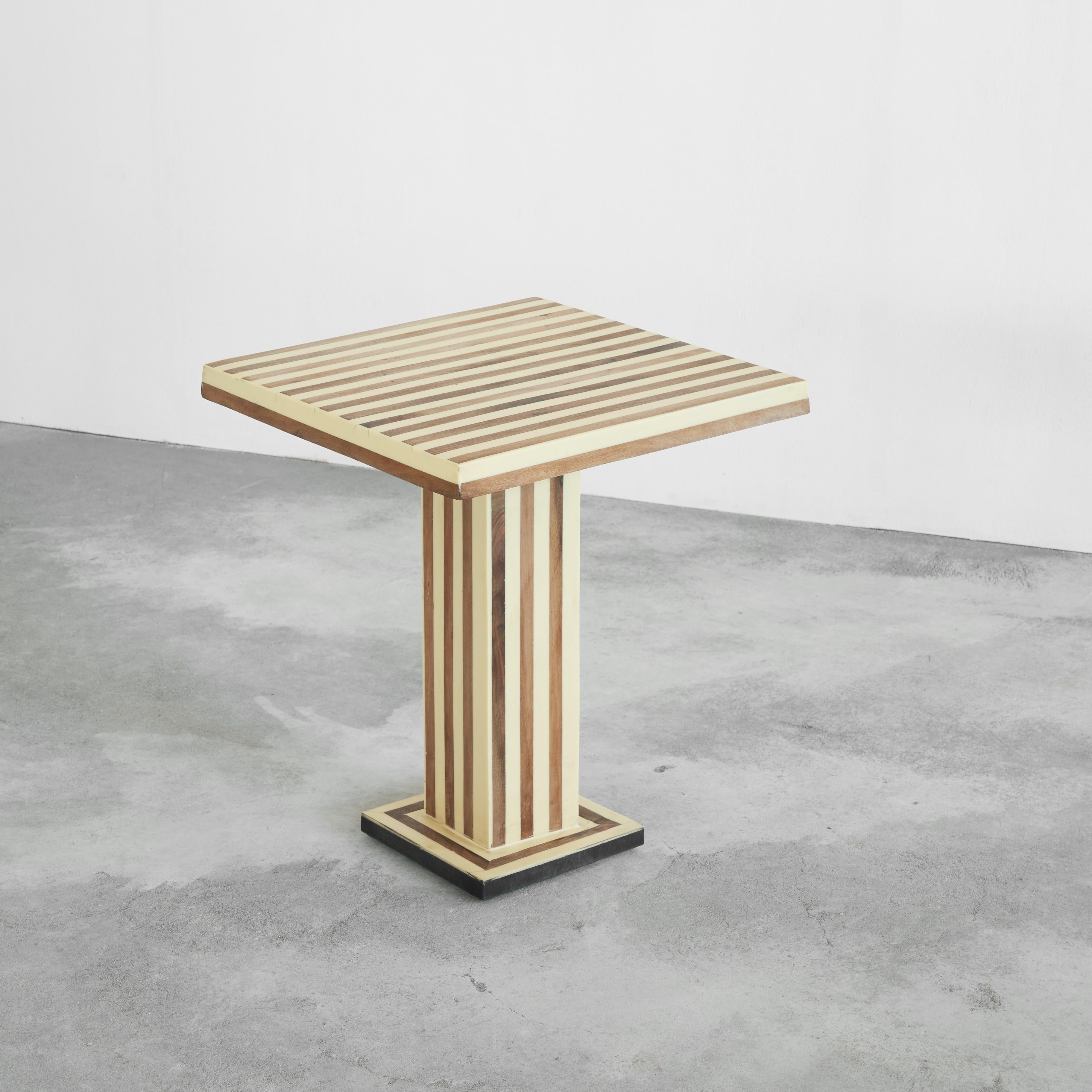 Striped Side Table in Walnut and Resin 1970s 4