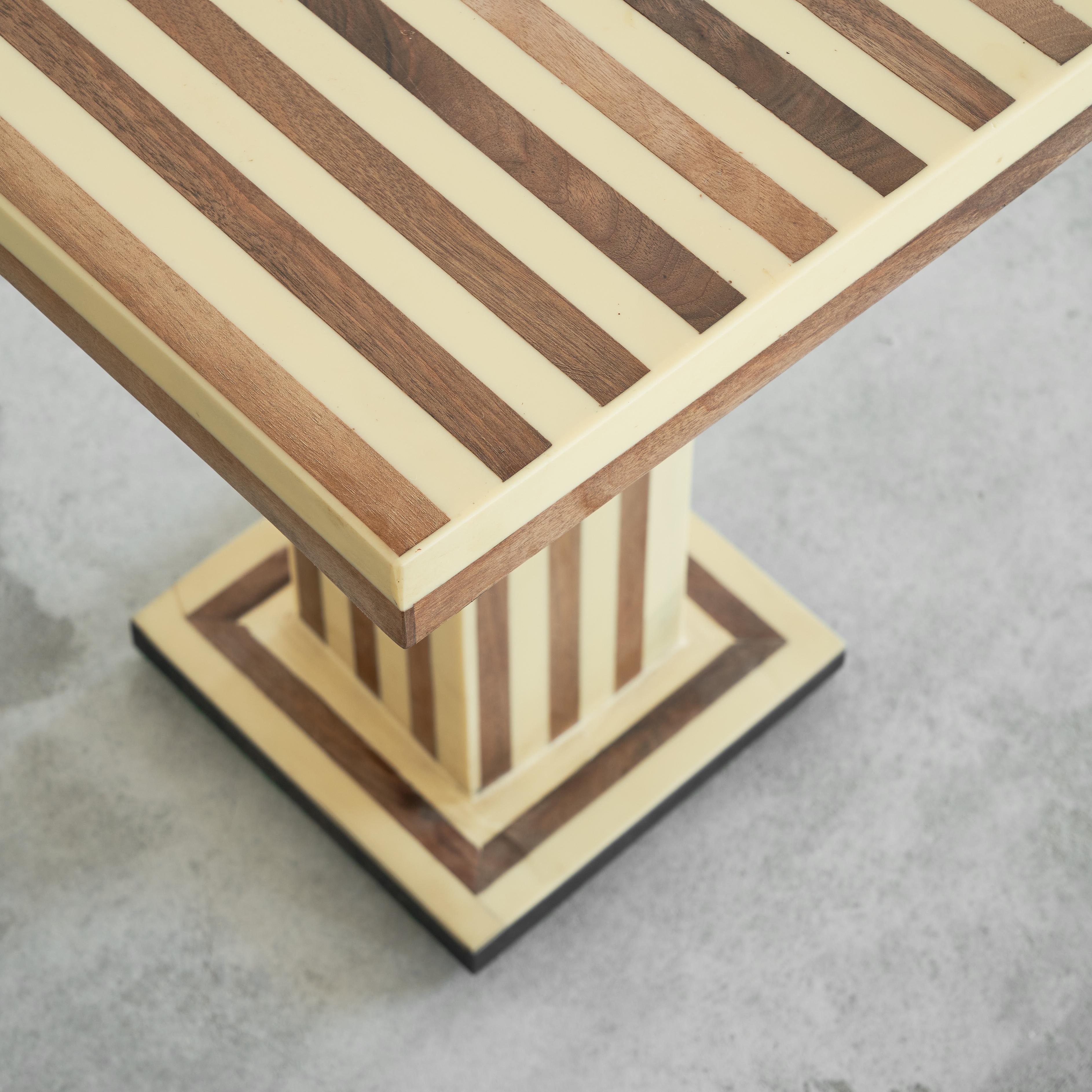 Mid-Century Modern Striped Side Table in Walnut and Resin 1970s
