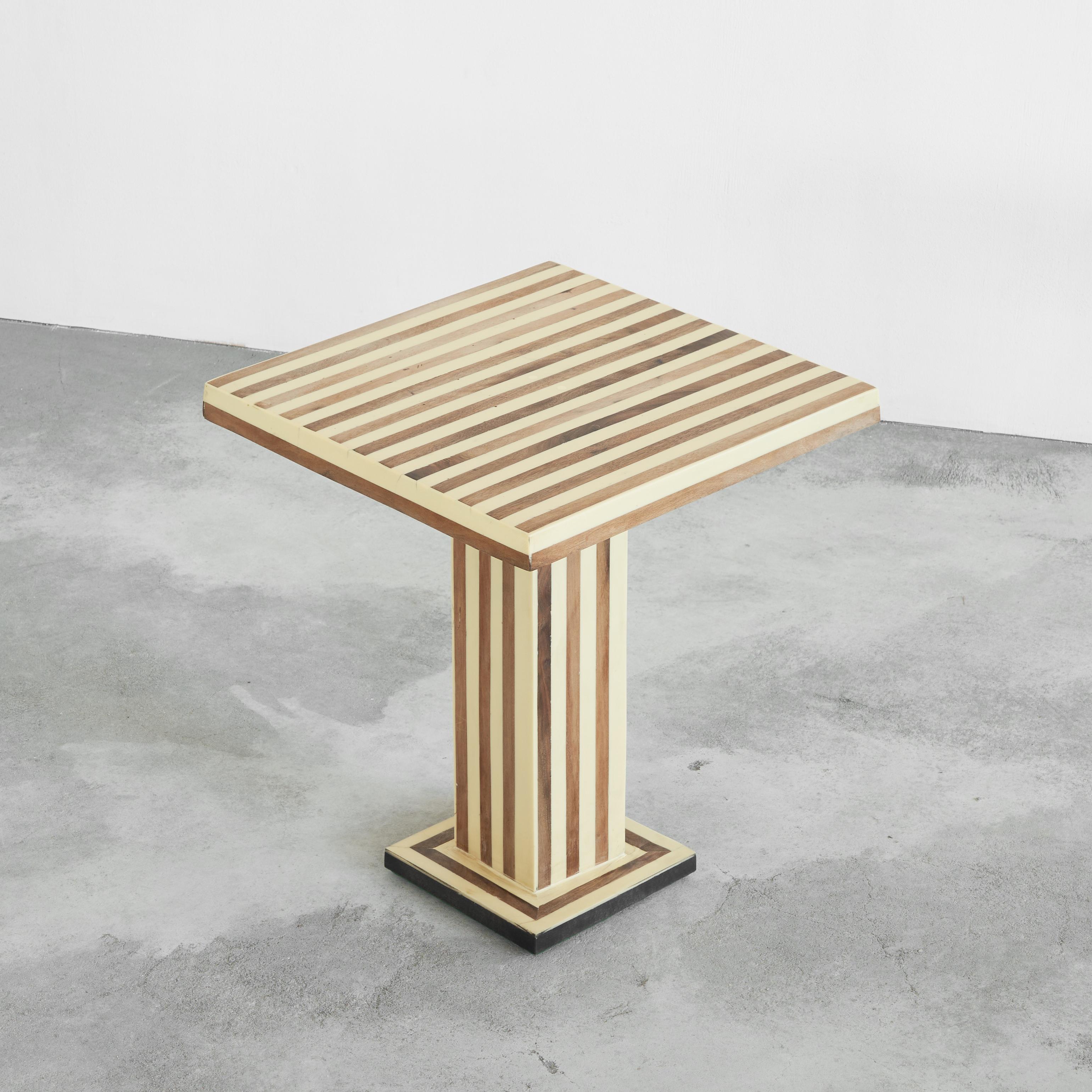 European Striped Side Table in Walnut and Resin 1970s