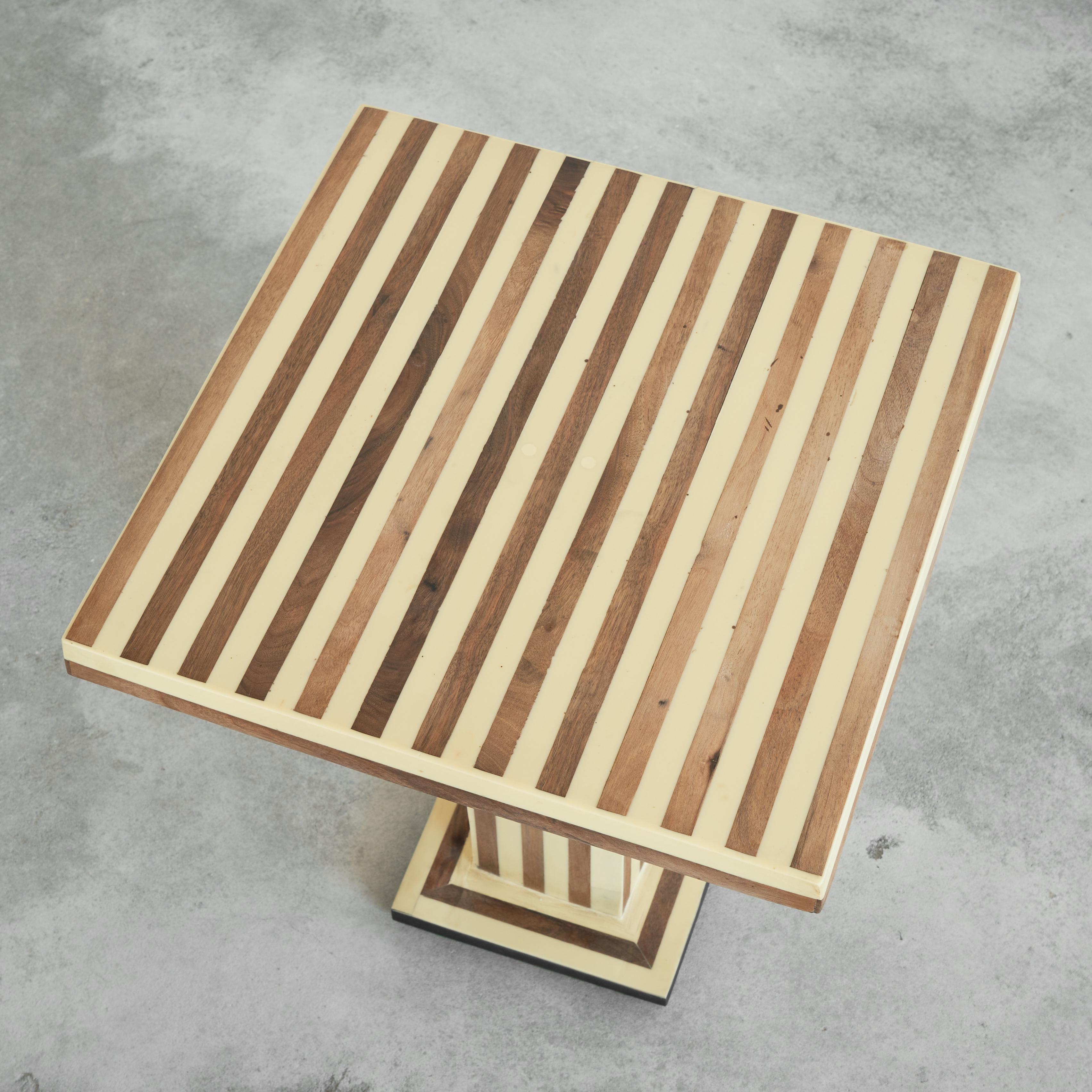 Striped Side Table in Walnut and Resin 1970s 2