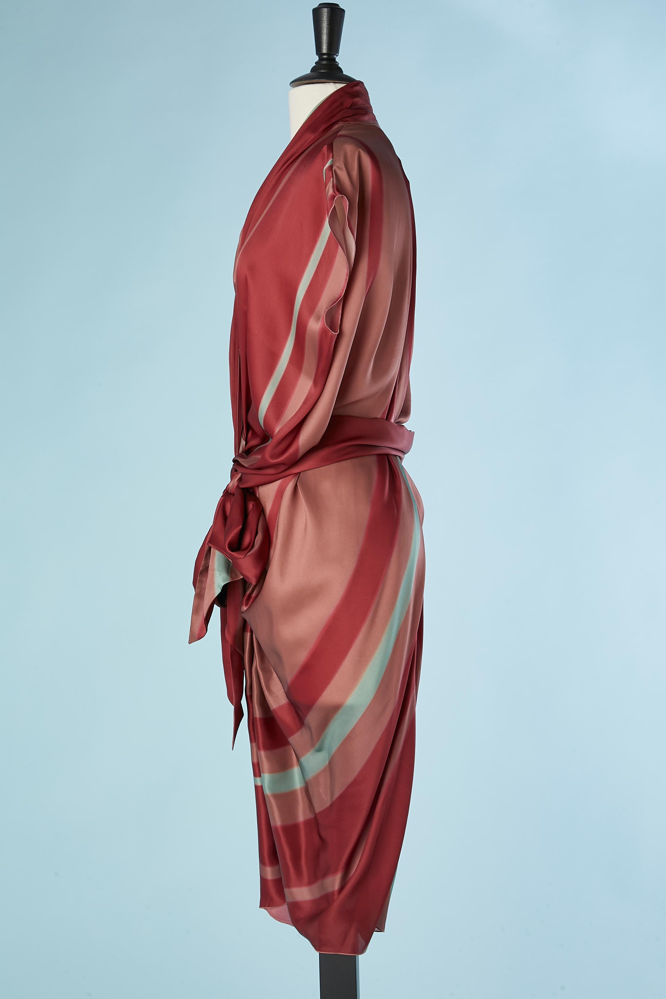 Women's Striped silk cocktail dress drape and wrap in the front Lanvin by Alber Elbaz 